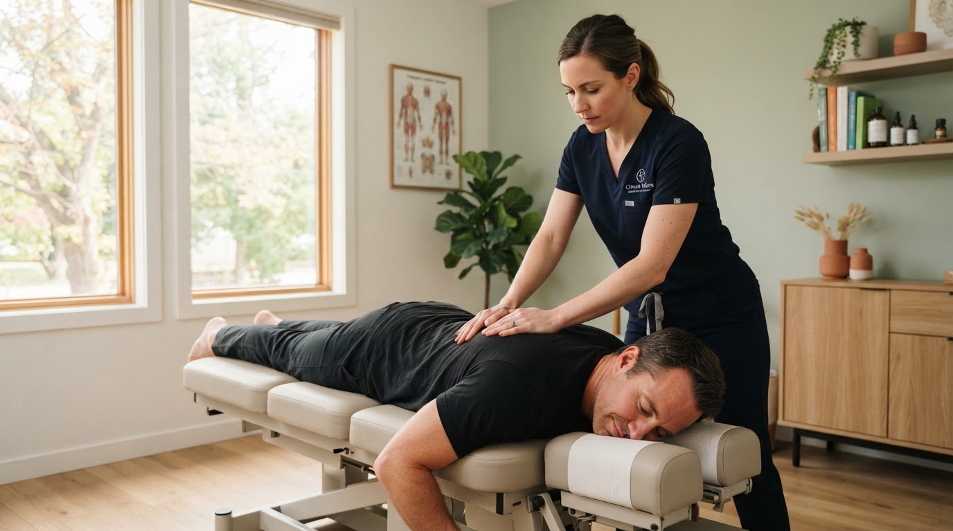 Dr. Elena Morgan delivering a gentle chiropractic adjustment at Willow & Spine