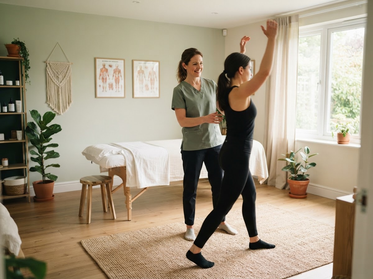 Dr. Elena Morgan observing a patient's mobility and range of motion at Willow & Spine