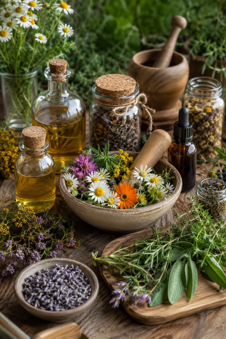 Macerados botánicos, flores y aceites vegetales