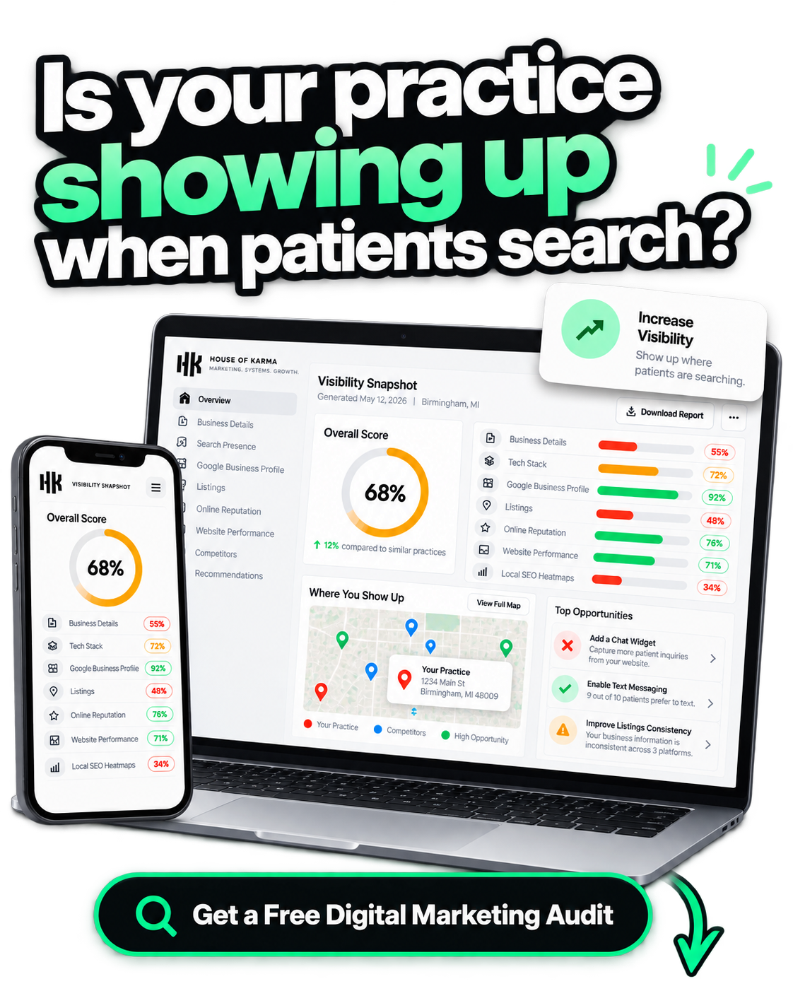 House of Karma — Is your practice showing up when patients search? Free Visibility Snapshot