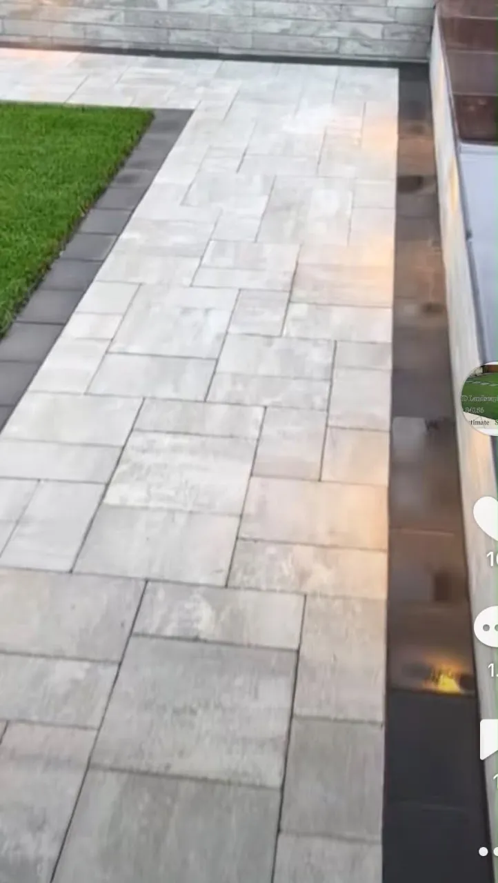 Light Stone Ashlar Walkway with Lighting Channel & Turf