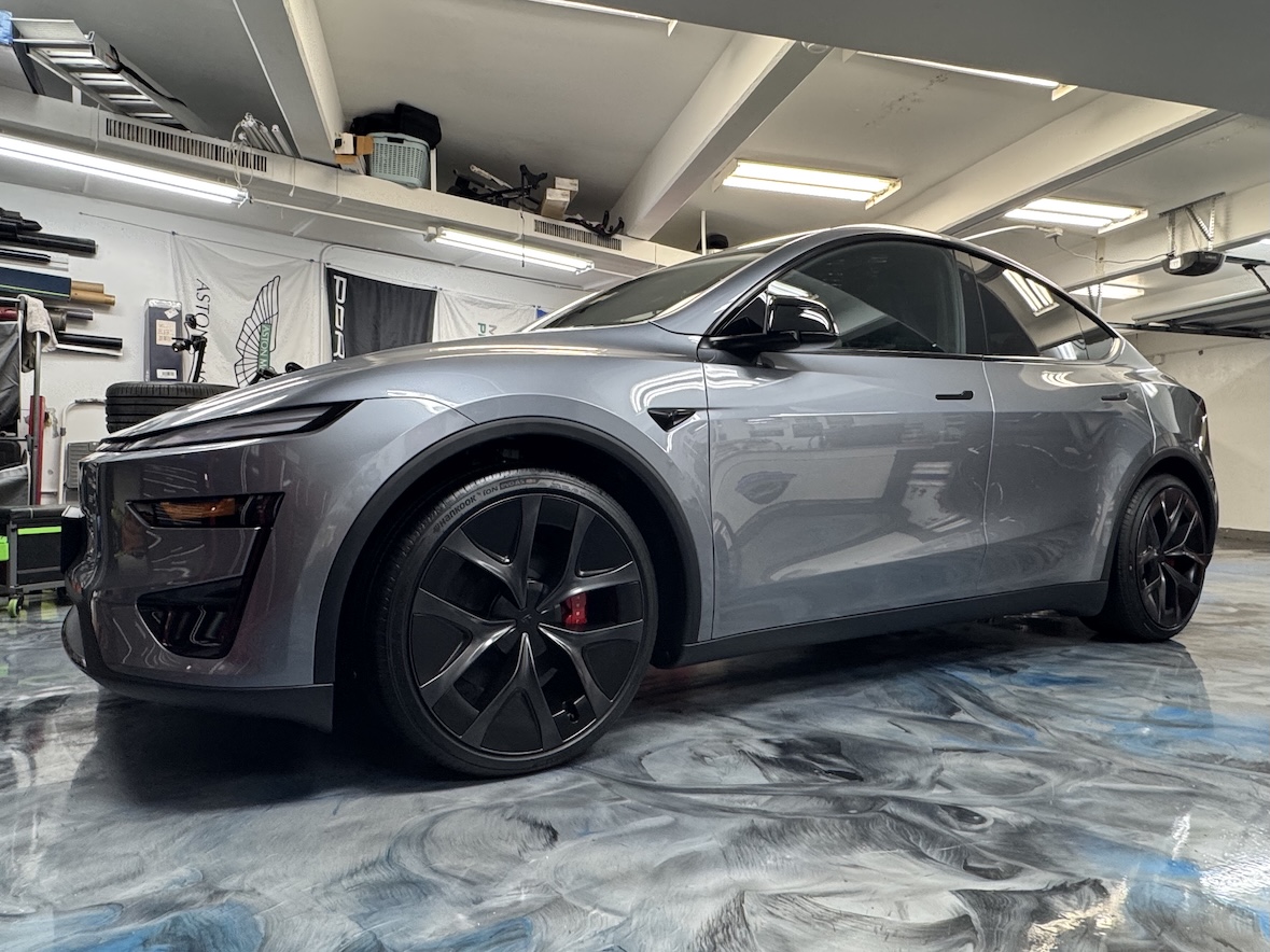Finished gray Tesla showcasing protected and coated body panels