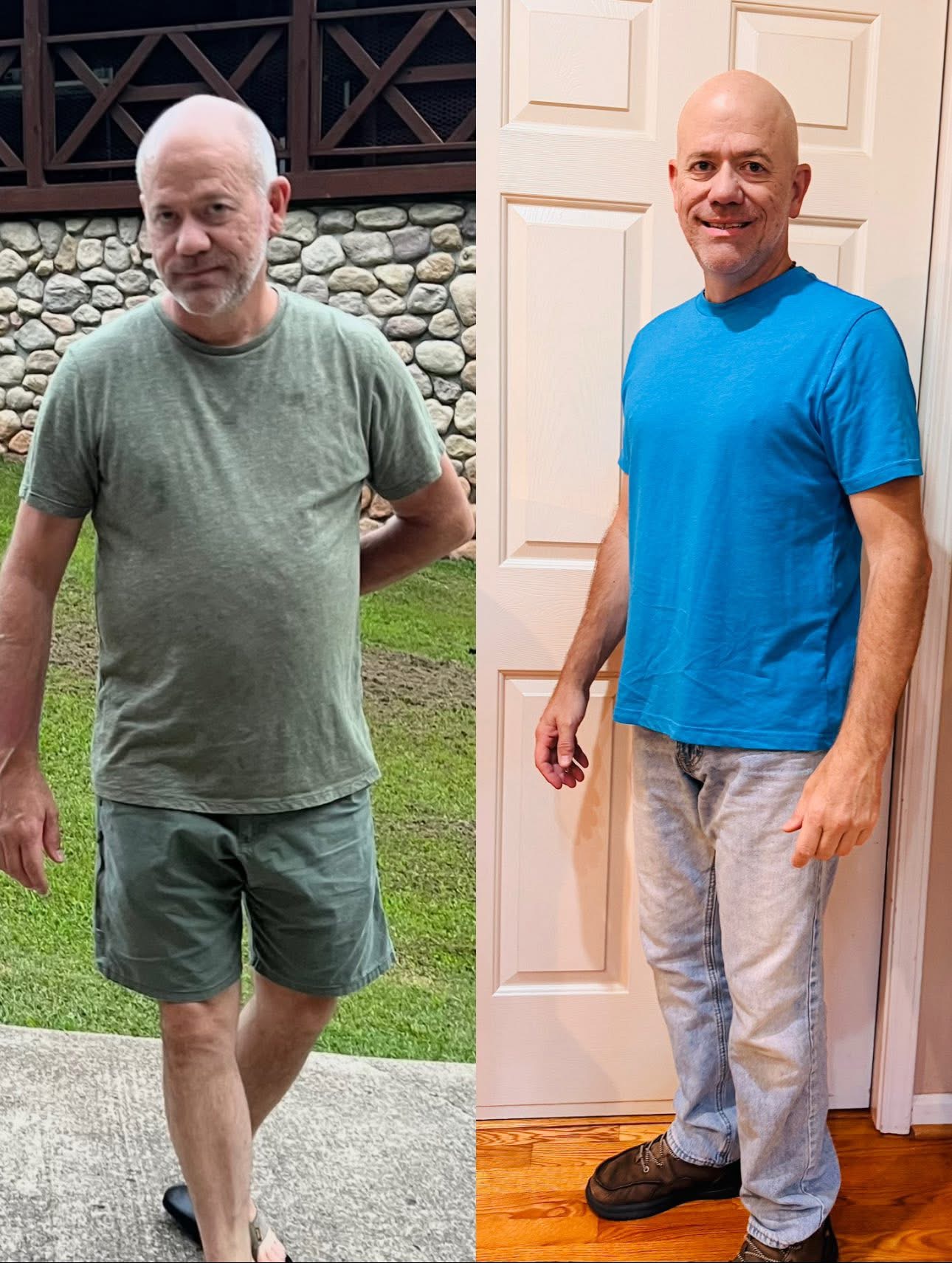 Metabolic reset transformation showing noticeable weight loss, flatter midsection, and energized posture