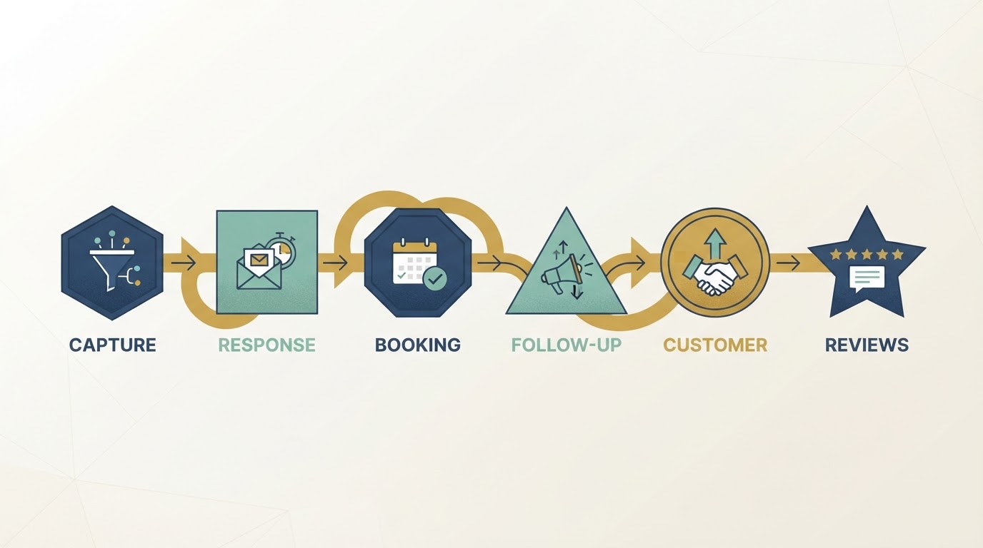 Diagram of leads flowing through an automated business system