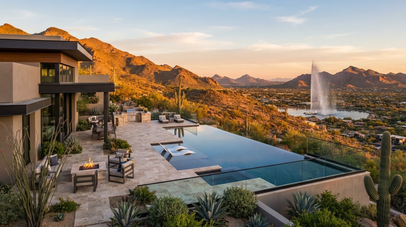 Custom pool overlooking hillside desert views in Fountain Hills