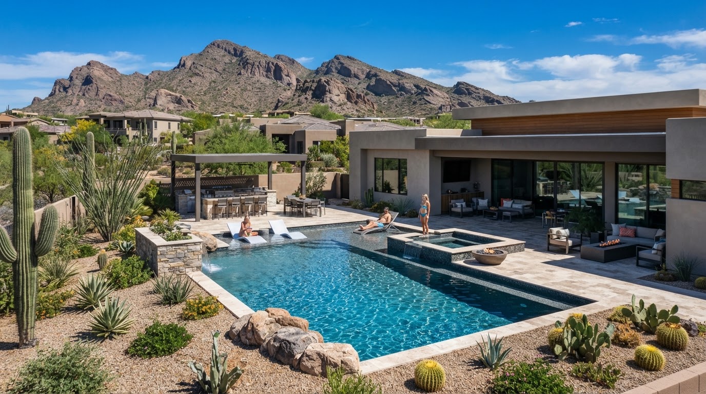 Custom family pool in a Phoenix backyard