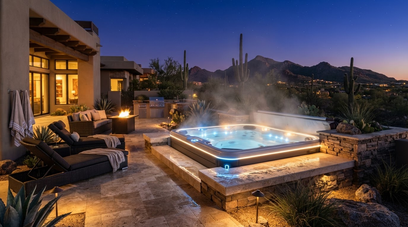 Built-in spa with warm water and tile detail