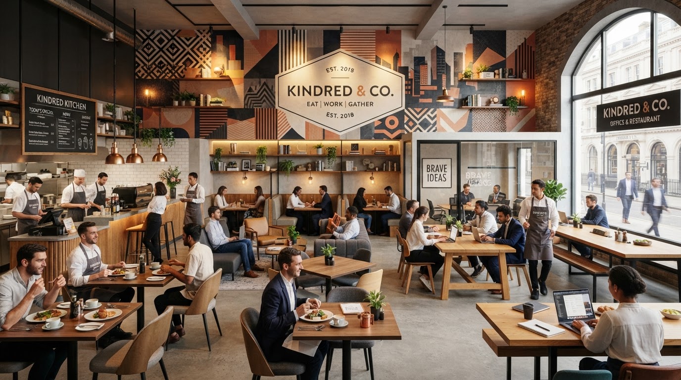 Commercial space with branded feature wall murals