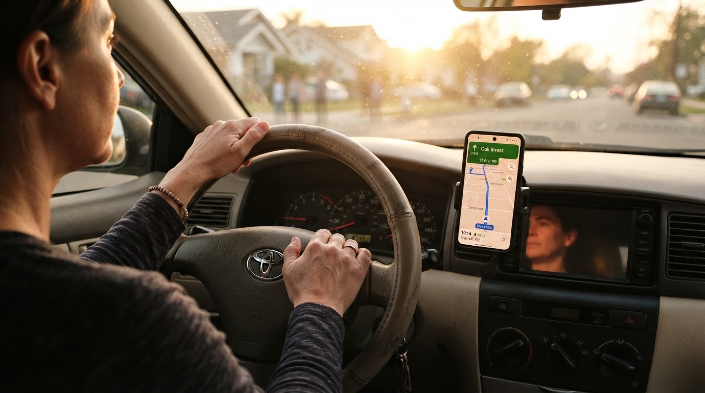 Spark delivery driver behind the wheel at golden hour
