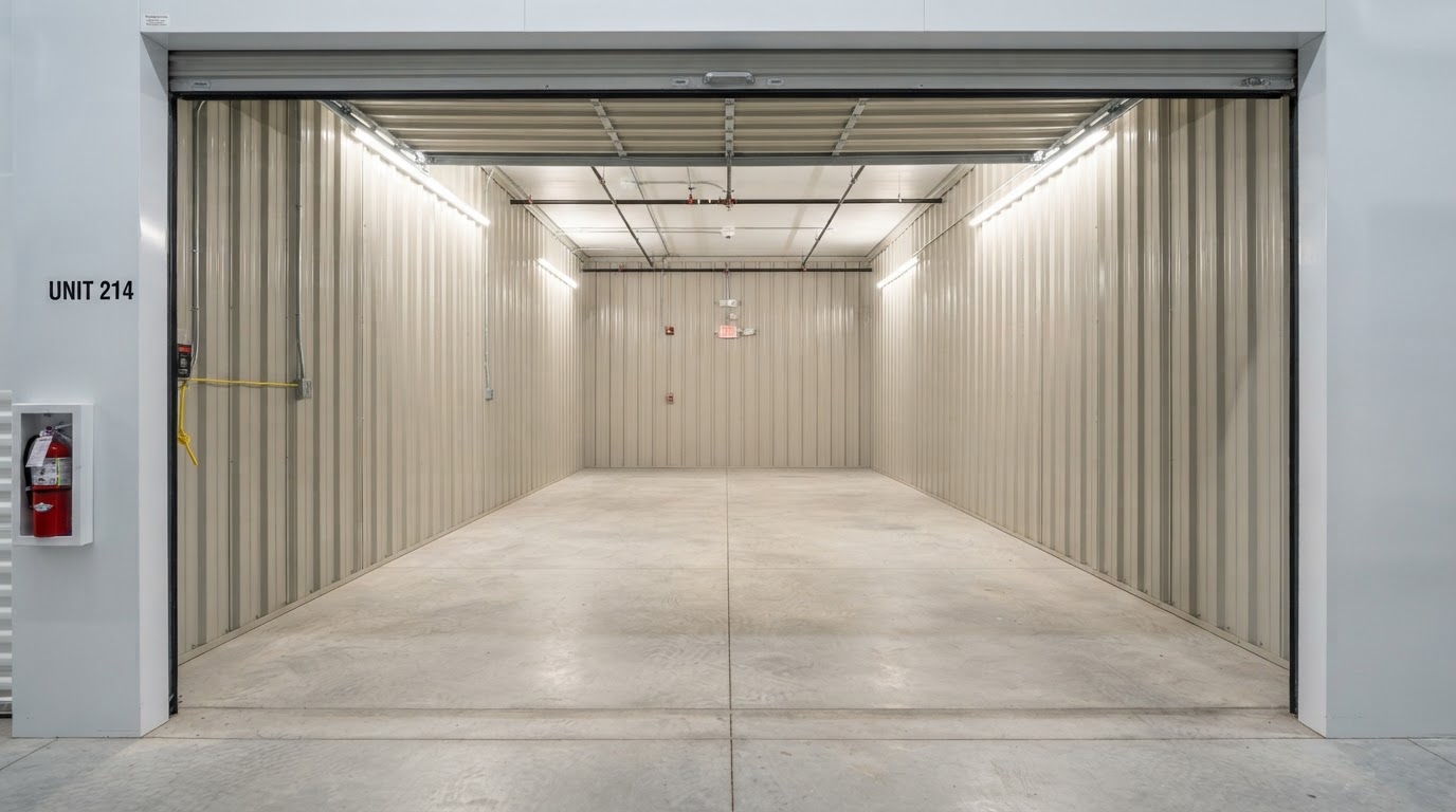 Interior of a clean, bright climate-controlled storage unit