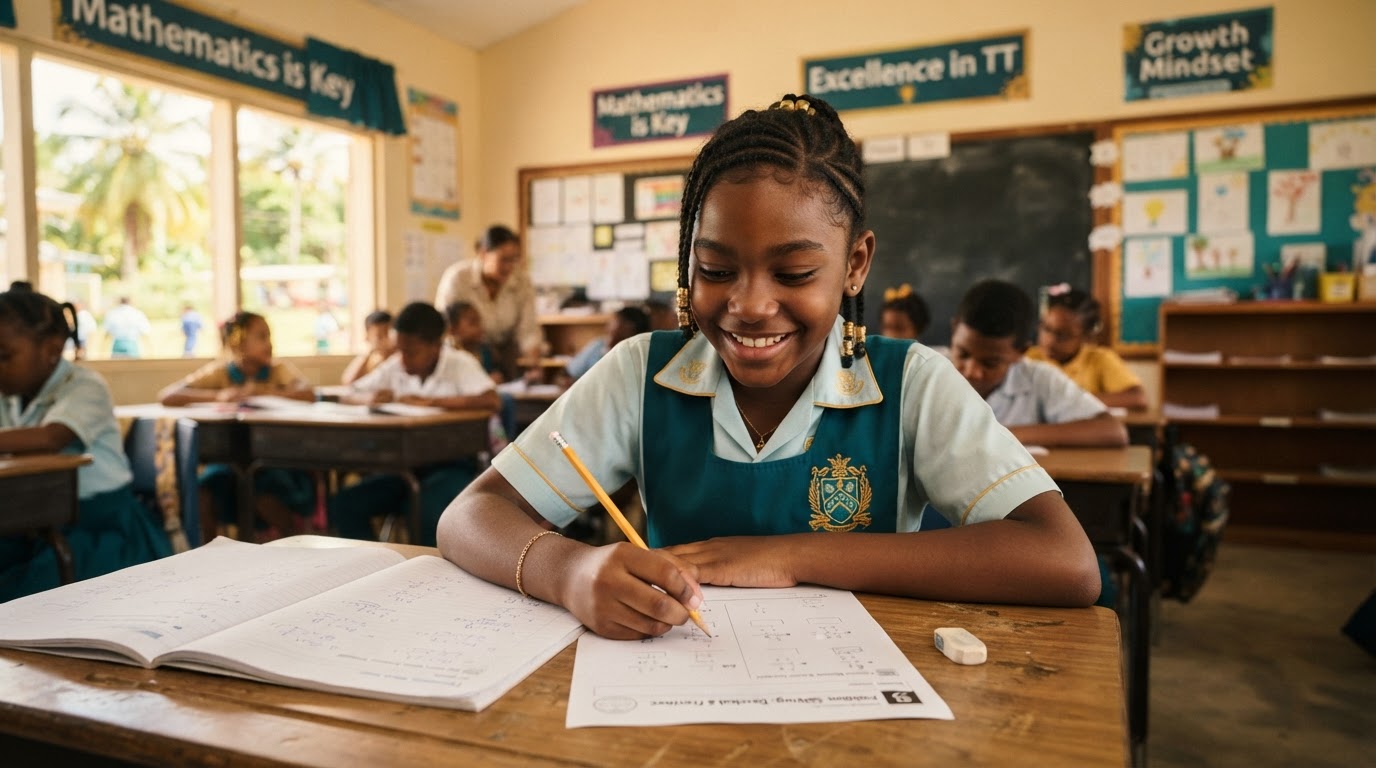 A confident Standard 5 student solving a SEA math problem