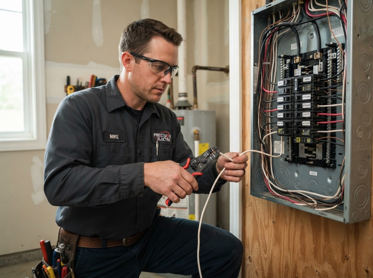 Electrician working on a residential electrical panel