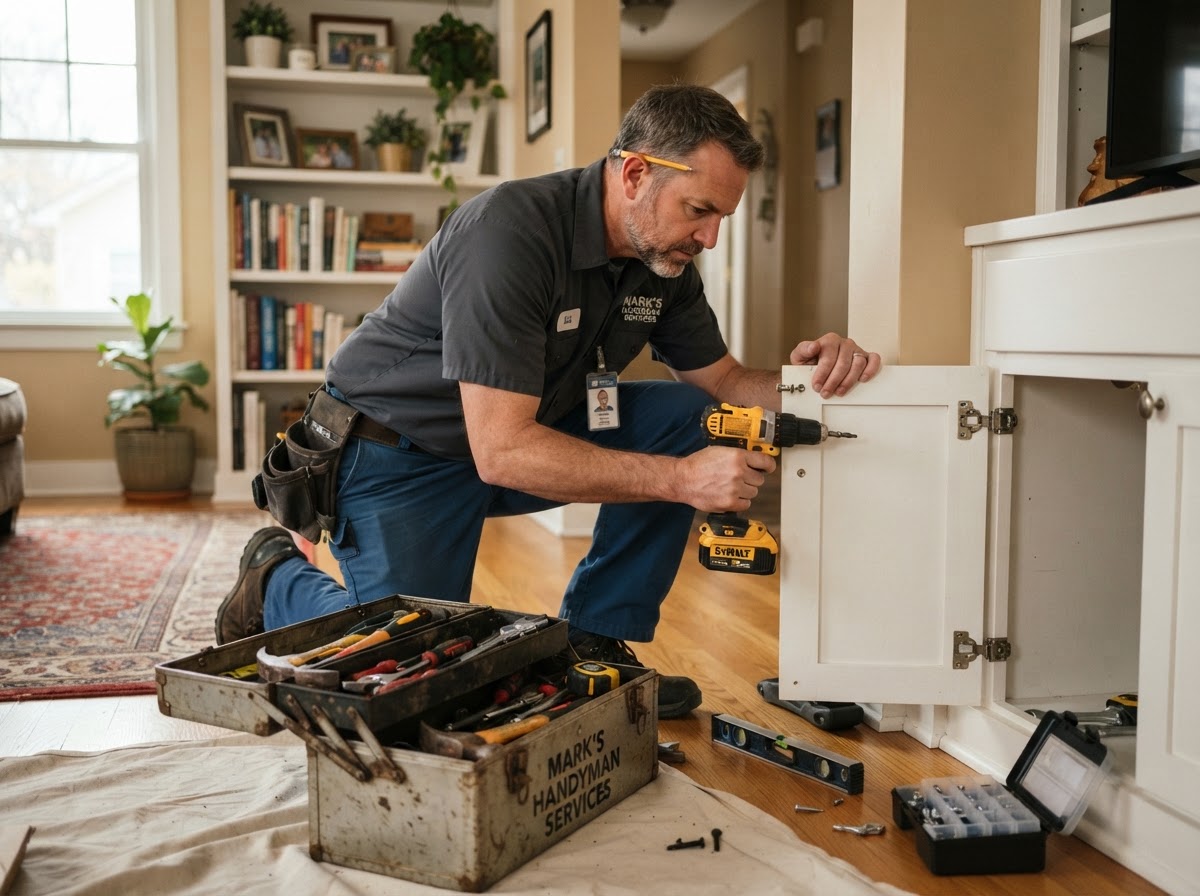 Handyman doing repair work inside a residential home