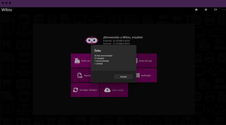 Captura de la sincronización entre Wibio Cloud y Coral