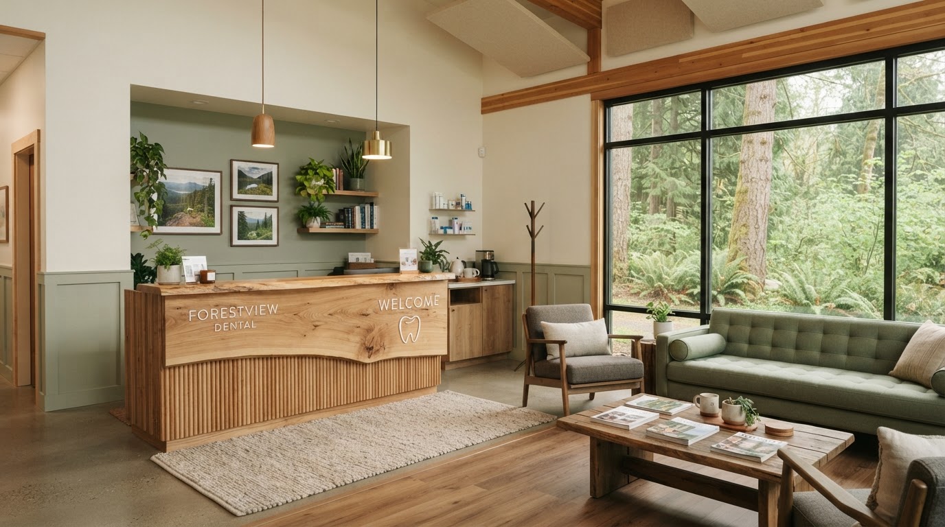 The warm, welcoming reception area at Orchard Heights Dental