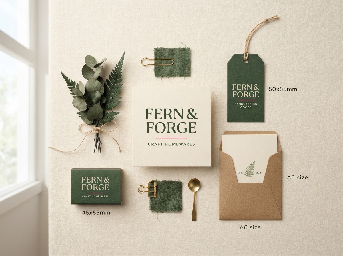 Fern and Forge brand collateral flatlay
