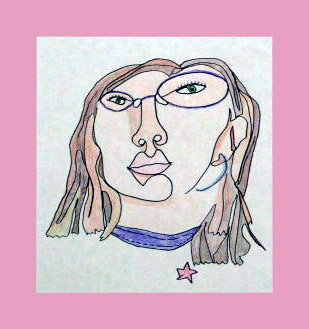 Stylized contour line portrait of a woman wearing glasses