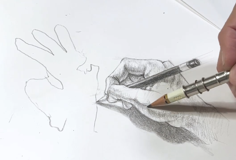 Hand drawing demonstration with graphite pencil — click to watch