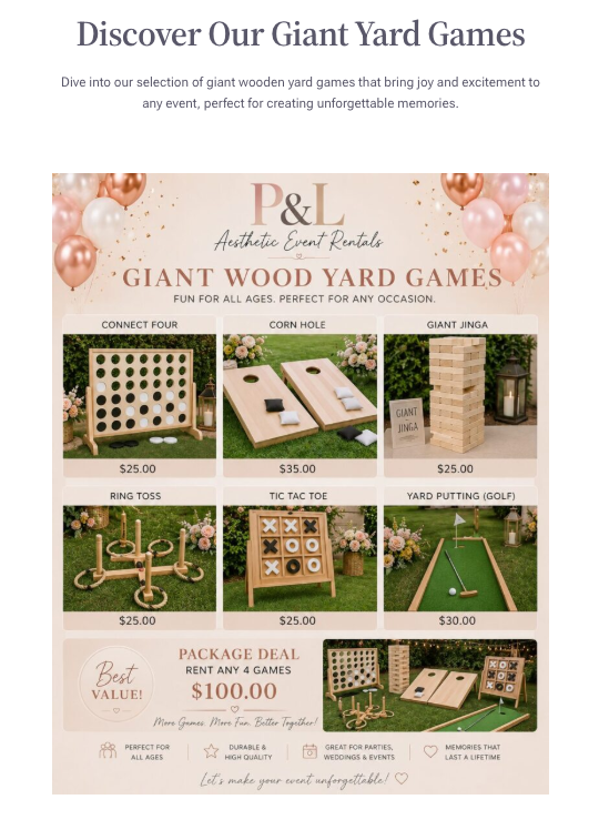 GIANT WOOD YARD GAMES Price Menu Preview