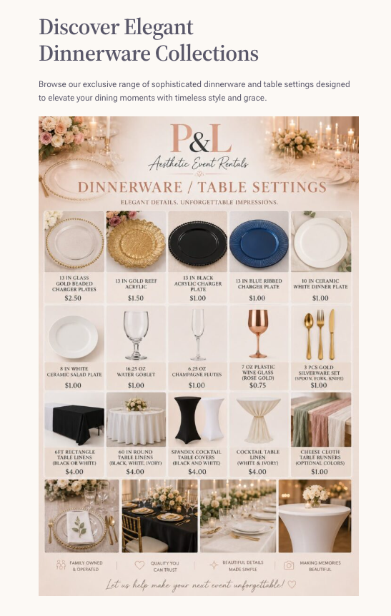 DINNERWARE & TABLE SETTINGS Price Menu Preview