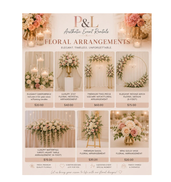 FAUX FLORAL ARRANGEMENTS Price Menu Preview