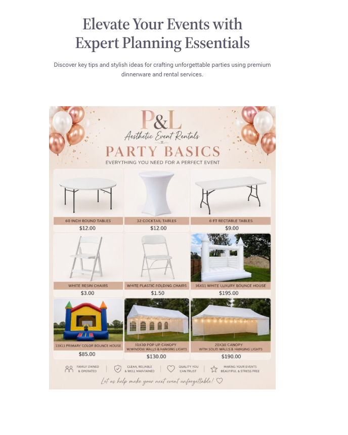 PARTY BASICS Price Menu Preview