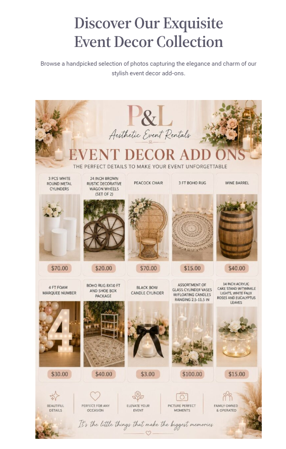 EVENT DECOR ADD ONS Price Menu Preview