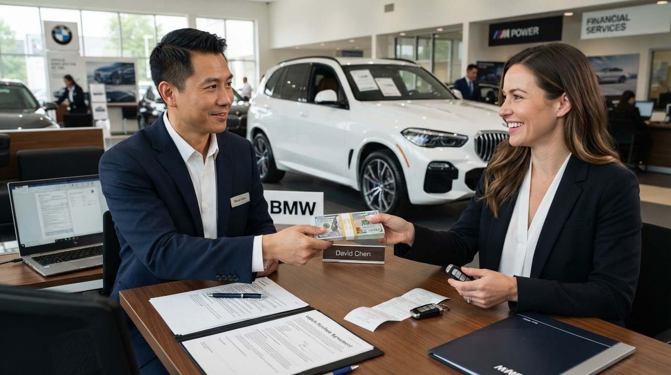 Handing over your down payment at a Dallas dealership