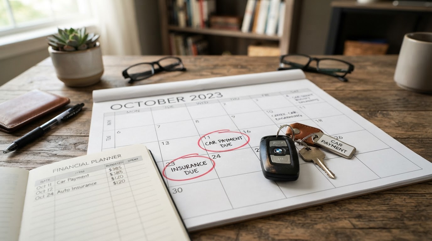 A calendar with payment due dates lined up with your paydays