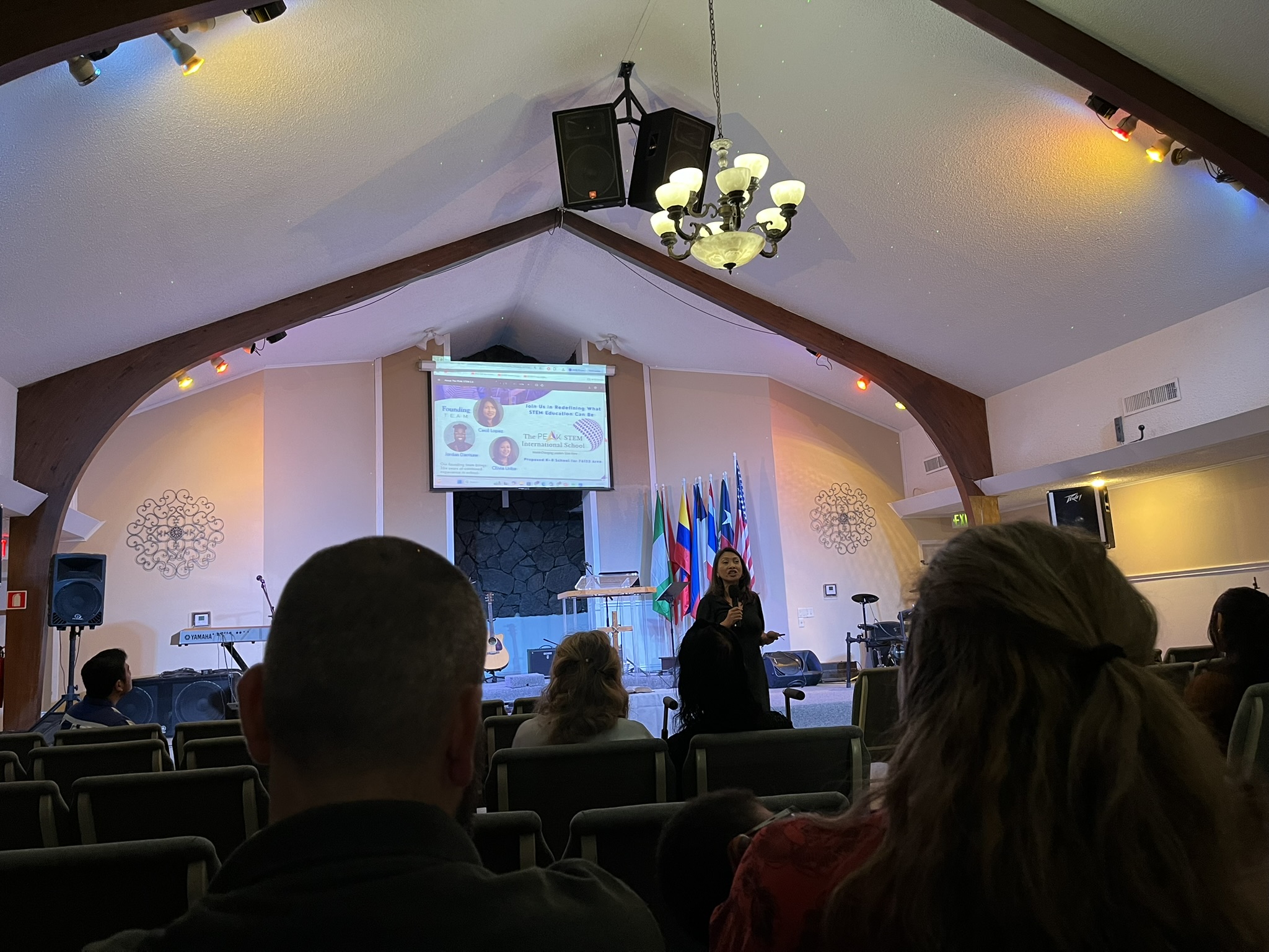 Presenting Peak STEM Christian Academy to church community, May 2025