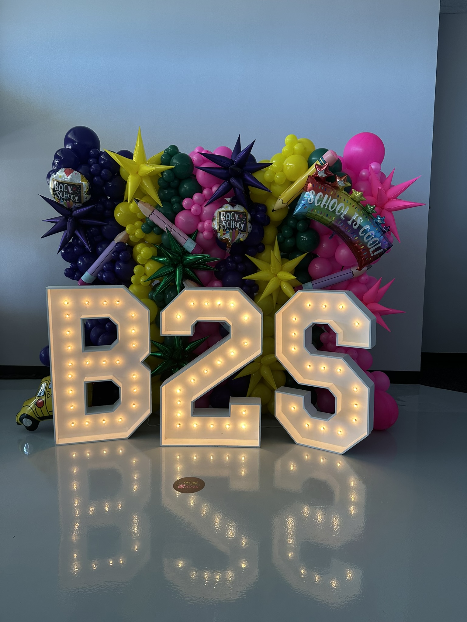 Back to School marquee letters and balloon display, July 19, 2025