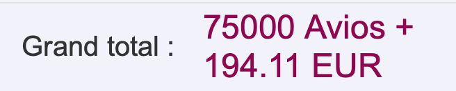 Abrechnung: 75.000 Punkte + 194,11 EUR