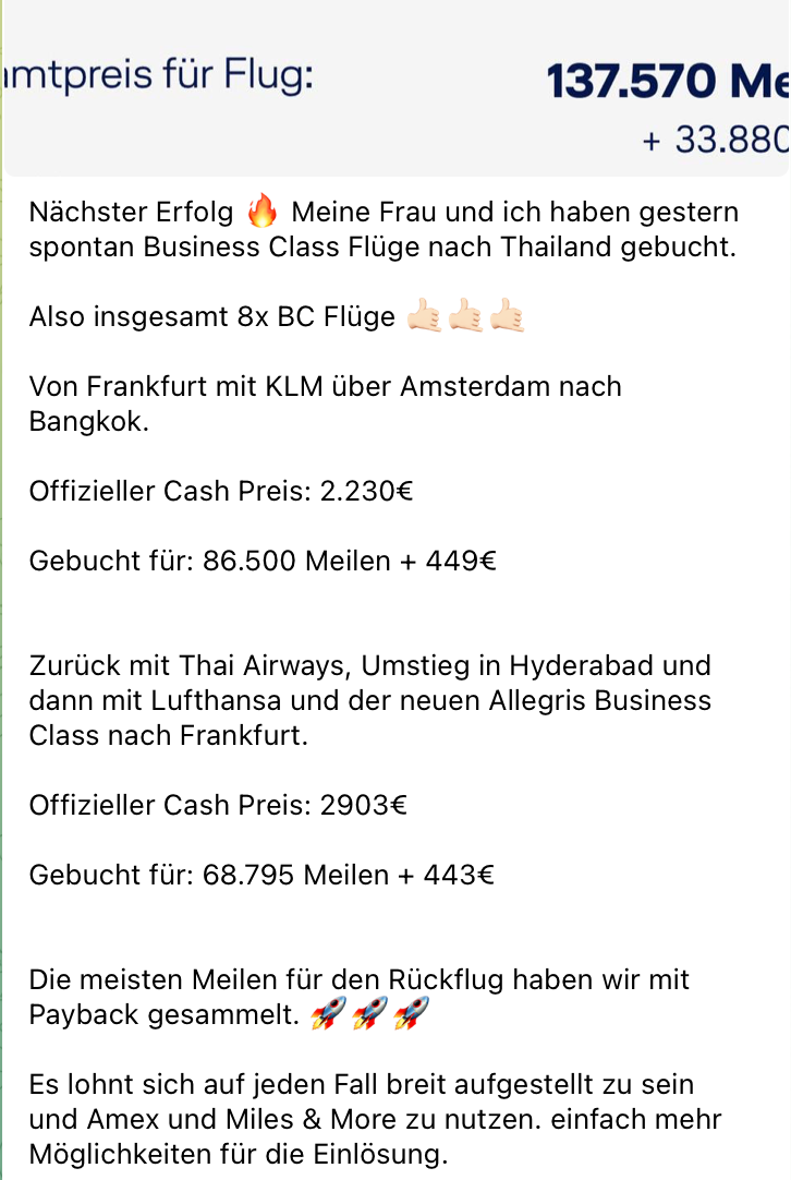 Community-Buchung: Hin- und Rückflug Business Class mit Meilen statt 5.133 € Barpreis