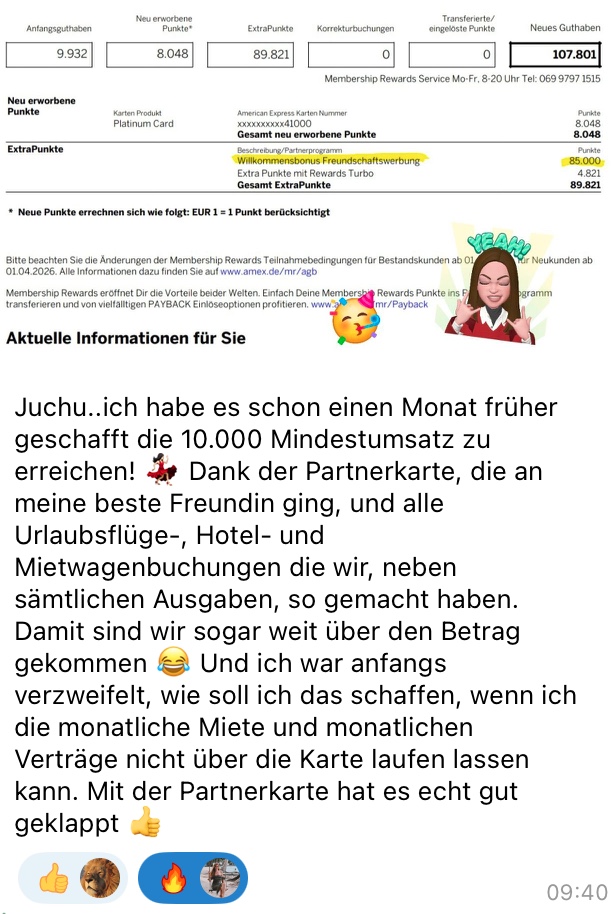 Community-Erfolg: Mindestumsatz 1 Monat früher erreicht, Kontostand 107.801 Membership Rewards