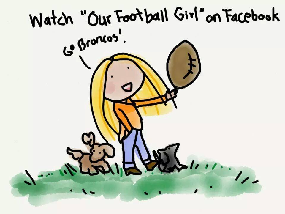 Watch Our Football Girl on Facebook, Go Broncos! Meredith holding up a football with her puppy and kitten