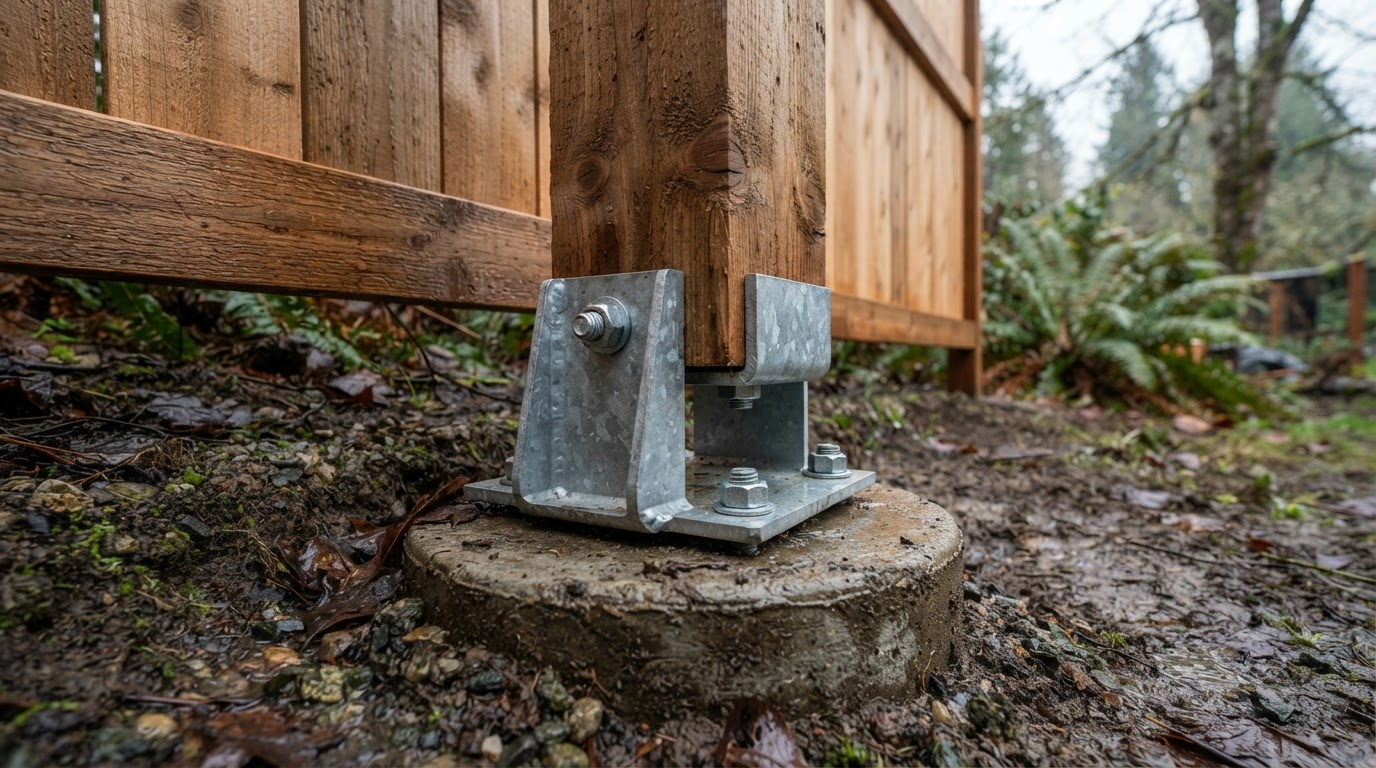 Metal post footing for longer fence life in Bothell, WA