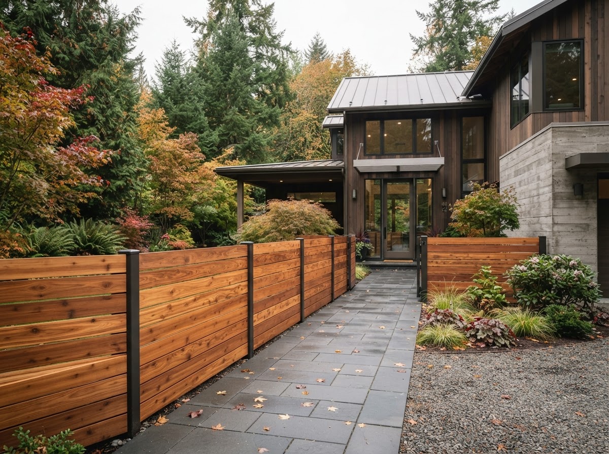 Horizontal cedar fencing in Lake Stevens WA