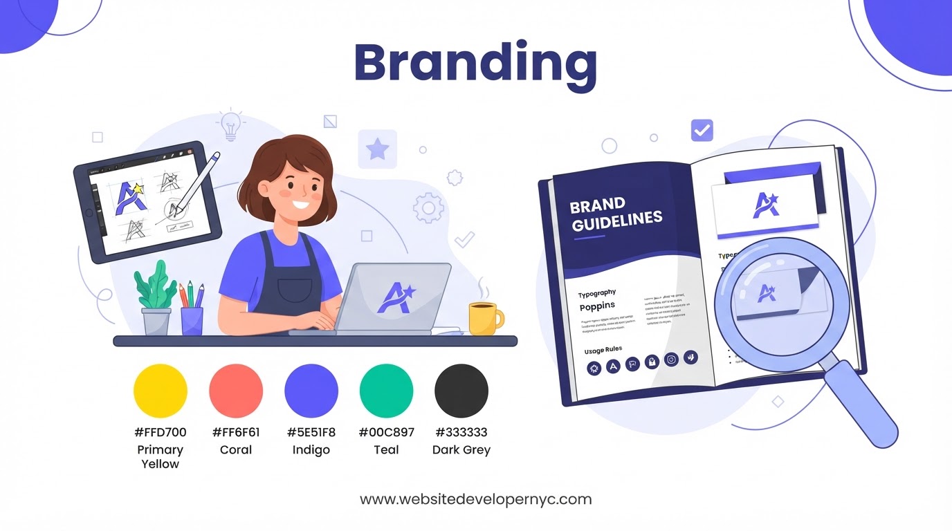 Explainer illustration: Branding and Logo Design NYC in NYC