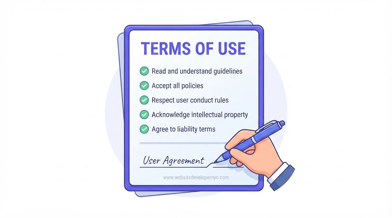 Cartoon illustration of website terms of use at SITEBOW