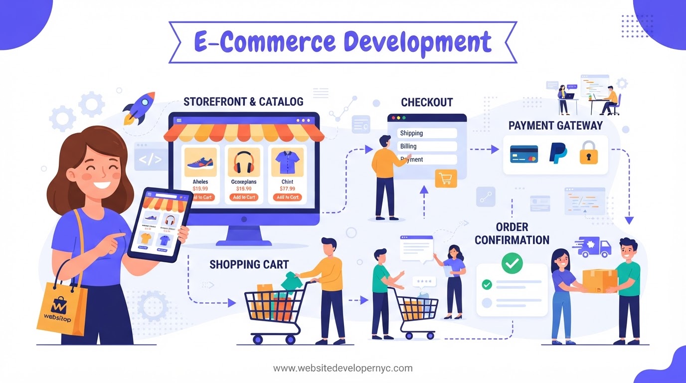 Explainer illustration: E-commerce Website Development in NYC