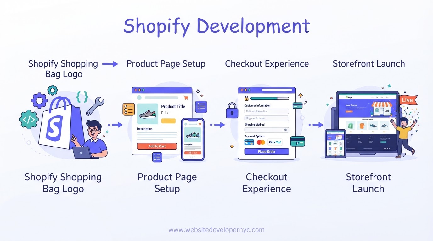 Explainer illustration: Shopify Development NYC in NYC