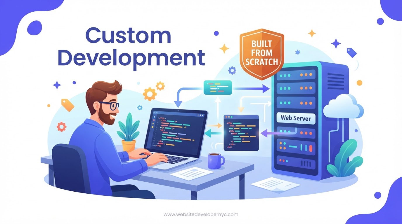 Explainer illustration: Custom Website Development in NYC