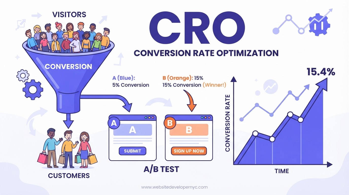 Explainer illustration: Conversion Rate Optimization NYC in NYC
