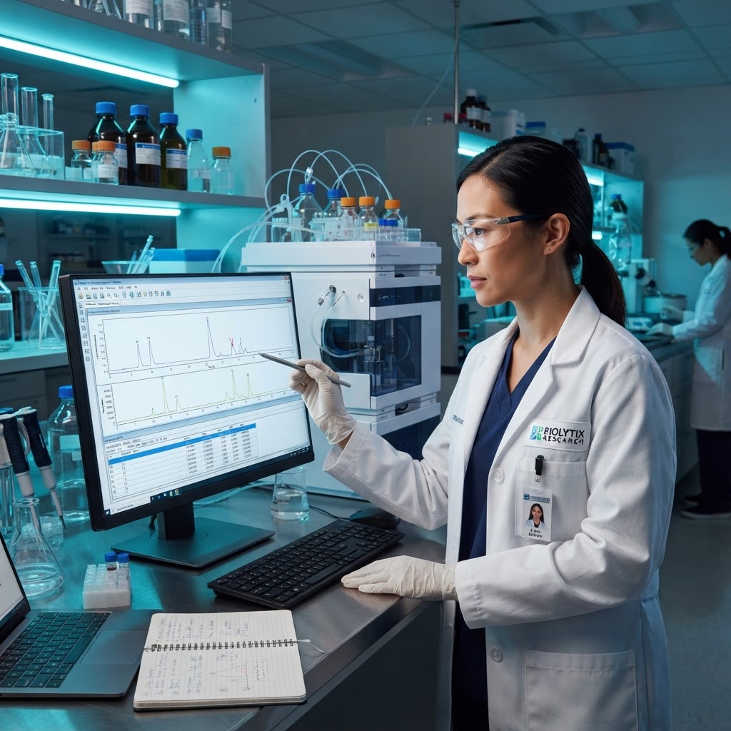 Researcher inspecting chromatography data