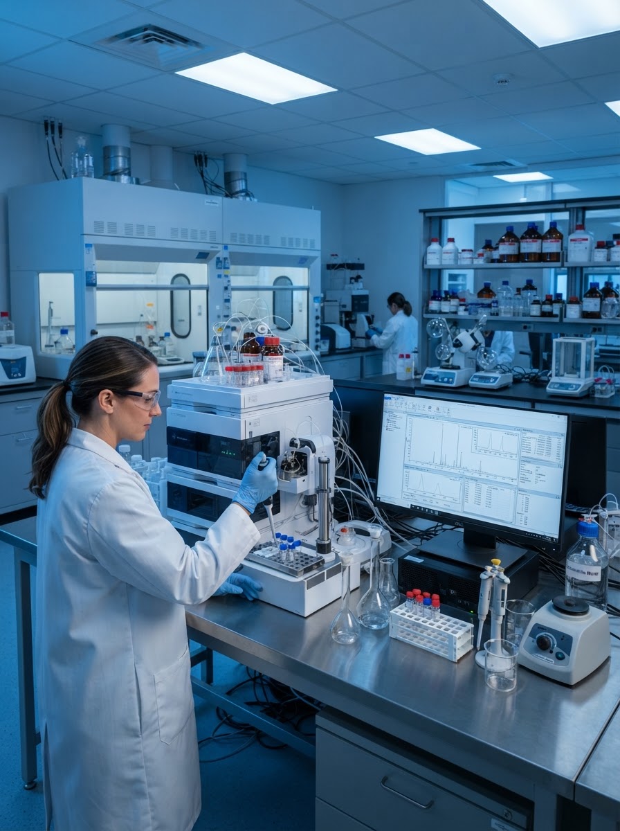 Laboratory workspace with analytical equipment