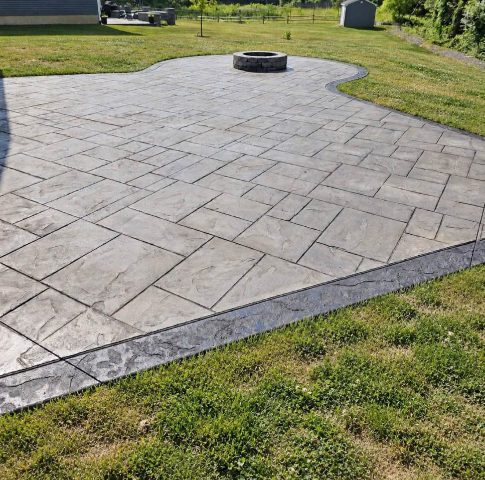 Custom Stamped Concrete Patio with Fire Pit