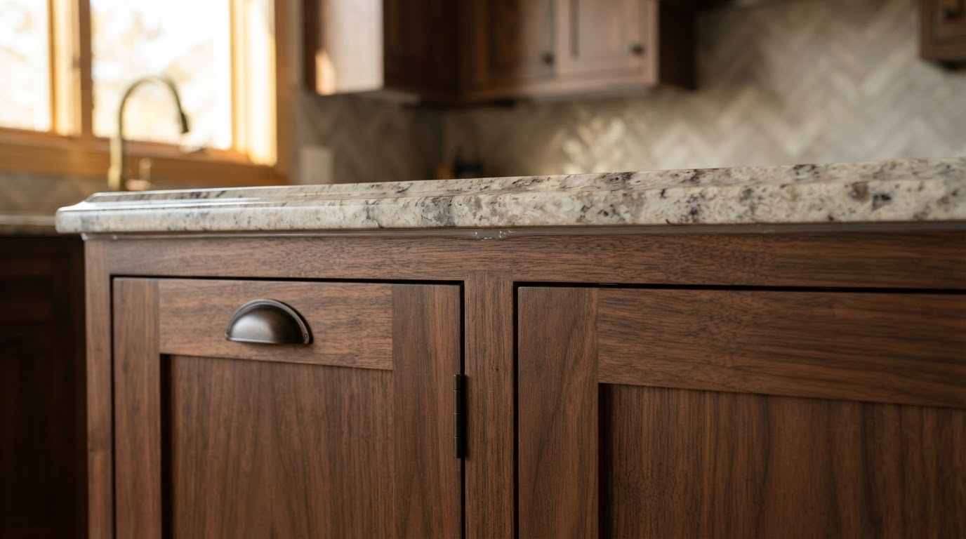 Detailed cabinet craftsmanship and stone countertop installation