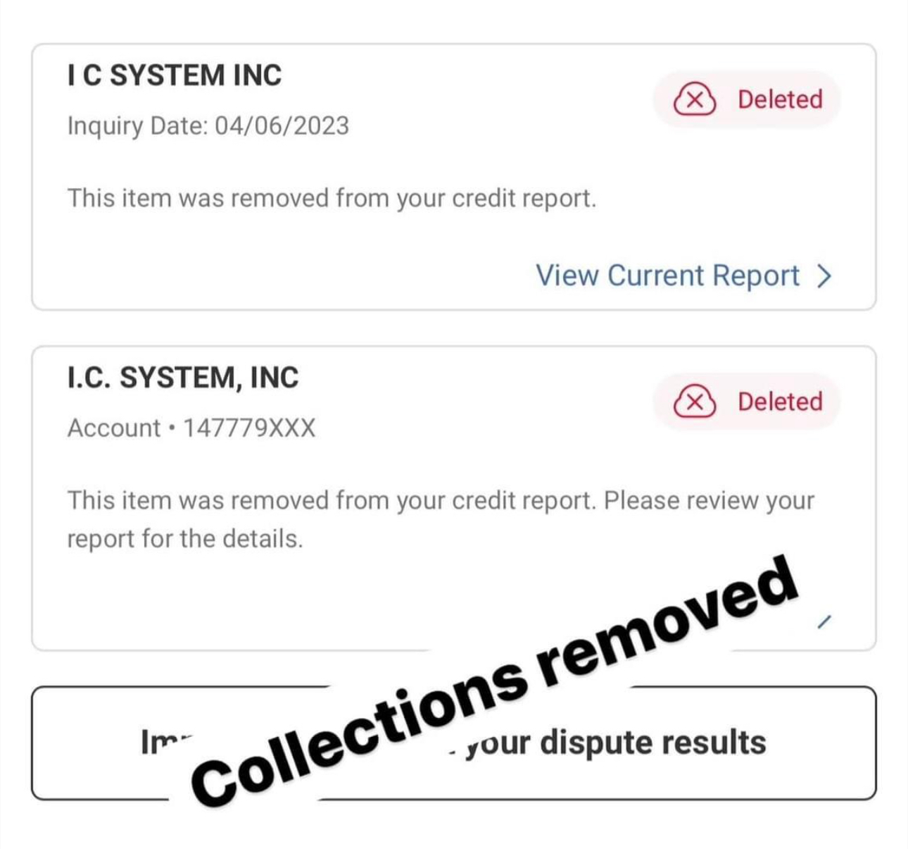 Major derogatory account deleted