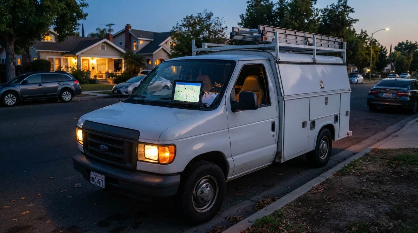 HVAC service truck and dispatcher covering Bakersfield and Kern County service areas in California