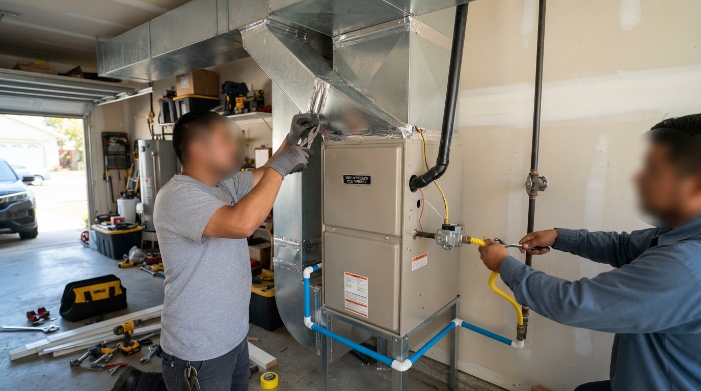Furnace Installation being performed by a licensed HVAC technician in Bakersfield and Kern County, California